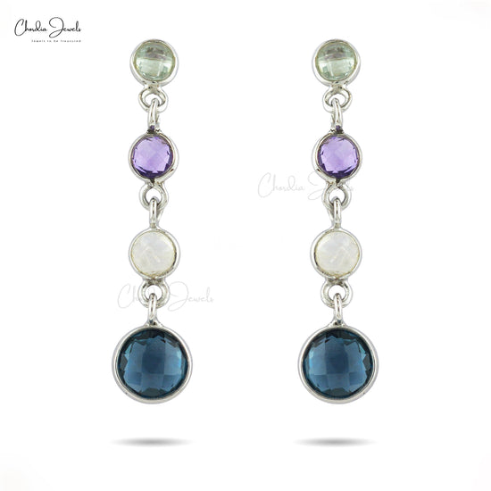 Four Stone Push Back Earrings In 925 Sterling Silver Multi Gemstone Women Earrings