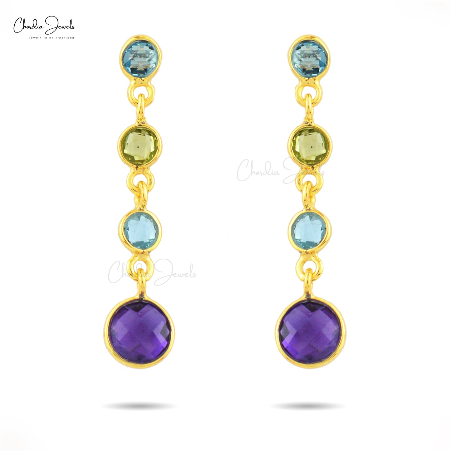 Multi Stone Dangling 925 Sterling Silver Earring With 3.18 Ct Gemstone Push Back Earrings