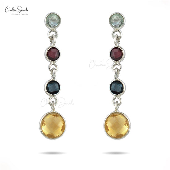 Top Quality 3.32 Ct Multi Stone Bezel Set In 925 Sterling Silver Dangle Earrings For Her