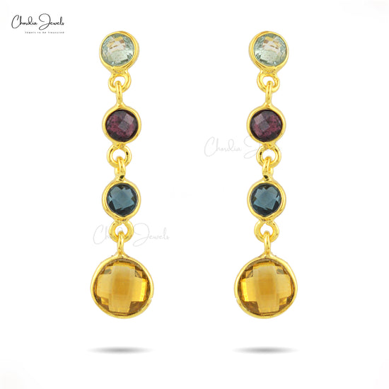 Top Quality 3.32 Ct Multi Stone Bezel Set In 925 Sterling Silver Dangle Earrings For Her