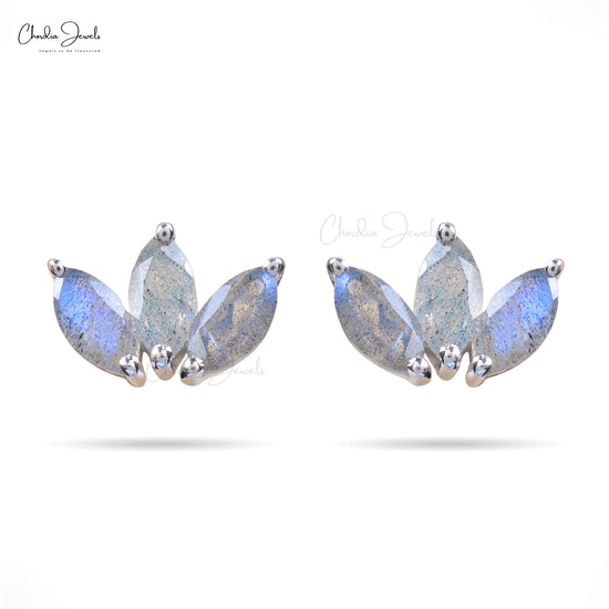 High Quality Marquise Cut Labradorite Semi Stone Studs Earrings In 925 Sterling Silver