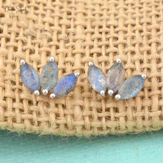 High Quality Marquise Cut Labradorite Semi Stone Studs Earrings In 925 Sterling Silver