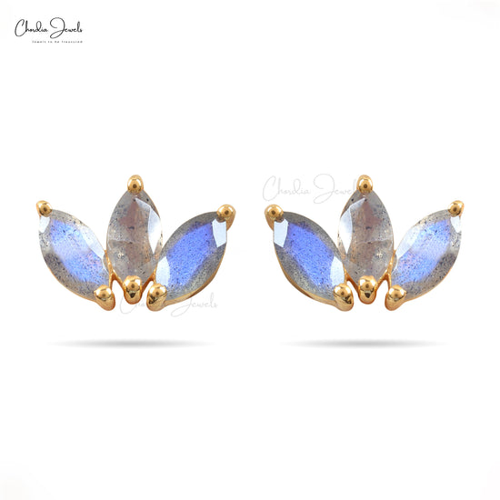 High Quality Marquise Cut Labradorite Semi Stone Studs Earrings In 925 Sterling Silver