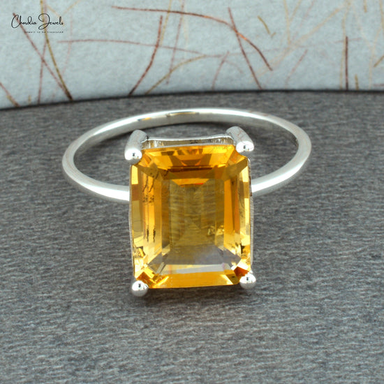 Square Citrine Single Stone Ring In 925 Sterling Silver Gemstone Anniversary Ring