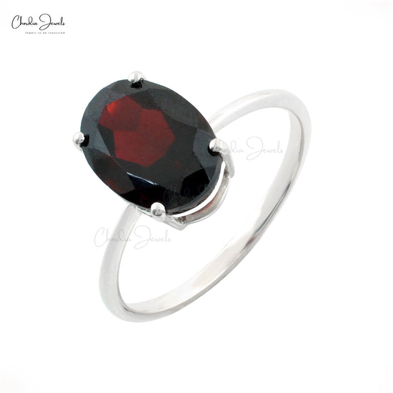 Solitaire Gemstone Ring With 9x7mm Red Garnet Engagement Rings In 925 Sterling Silver