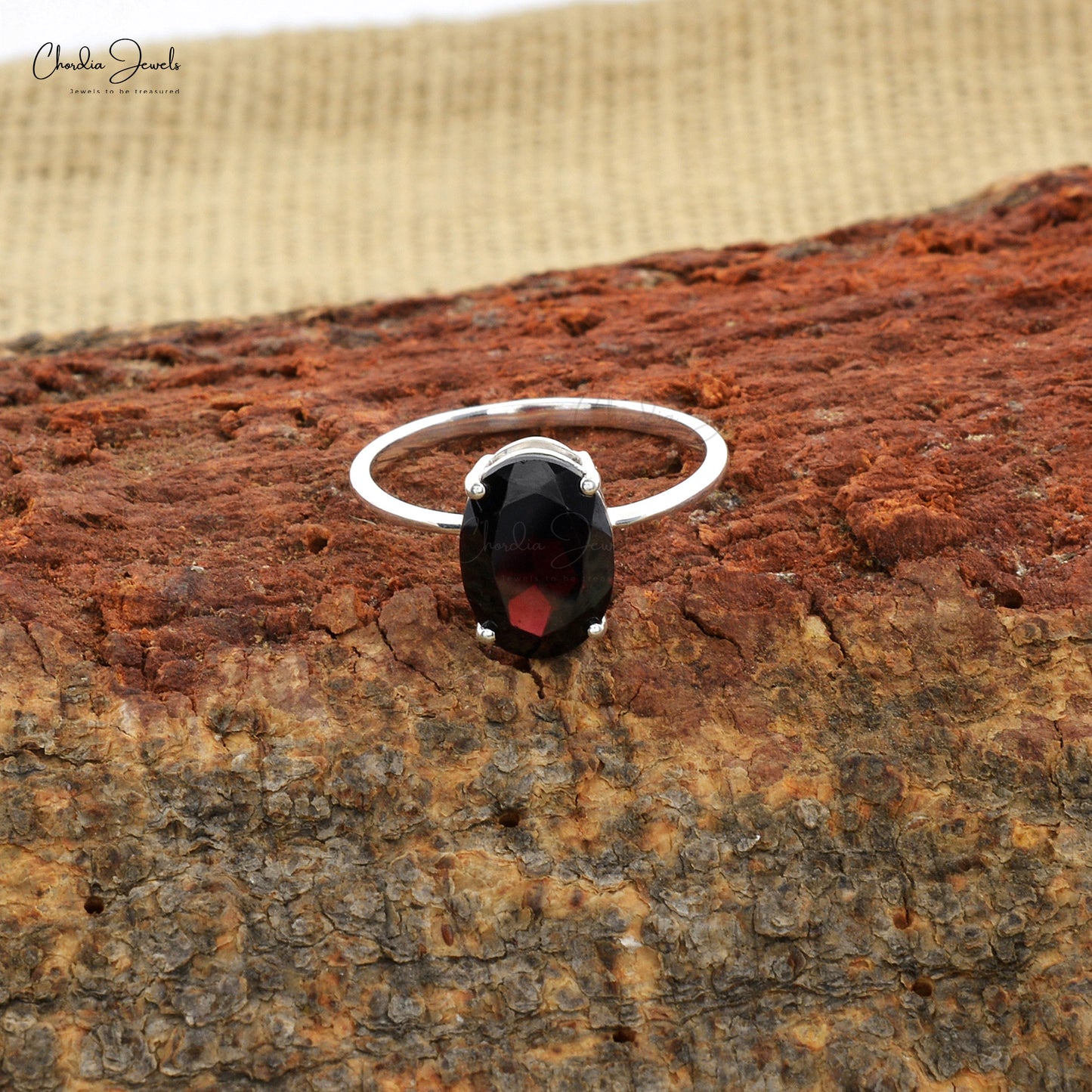 Solitaire Gemstone Ring With 9x7mm Red Garnet Engagement Rings In 925 Sterling Silver