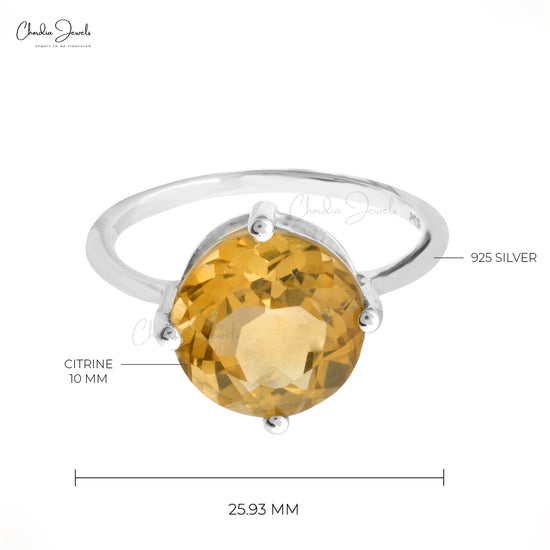 Single Gemstone 925 Silver Minimalist Ring With 3.41 Ct Citrine Solitaire Rings For Her