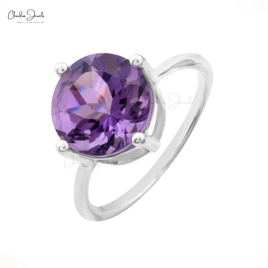 925 Sterling Silver Round Amethyst February Birthstone Solitaire Handmade Rings