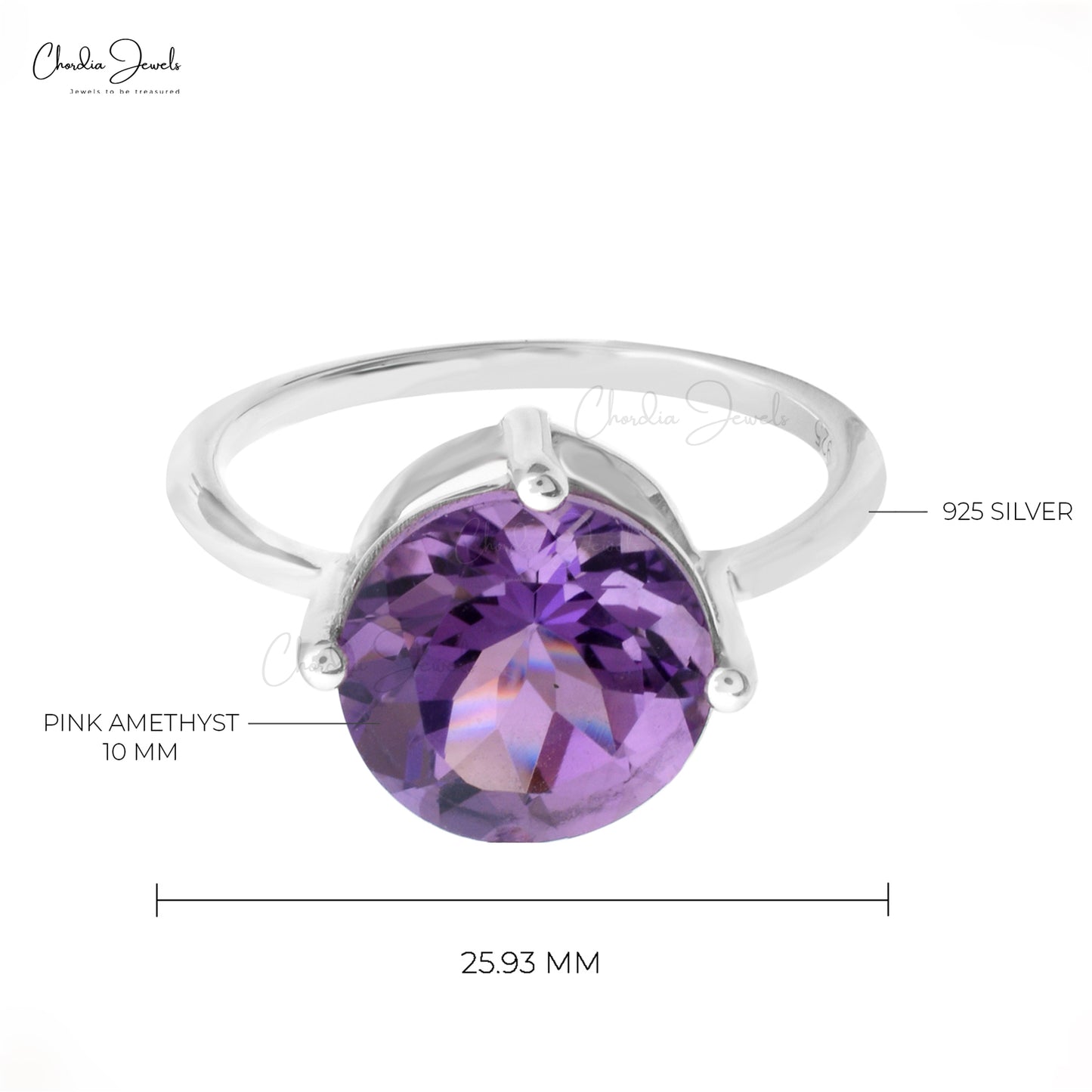 925 Sterling Silver Round Amethyst February Birthstone Solitaire Handmade Rings