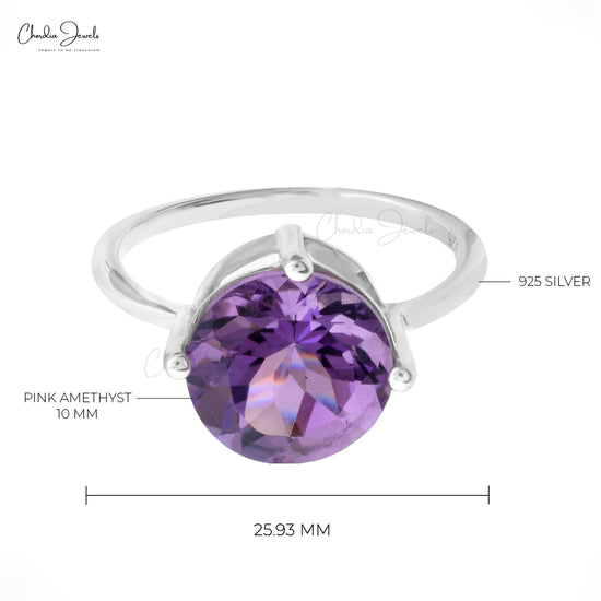 925 Sterling Silver Round Amethyst February Birthstone Solitaire Handmade Rings