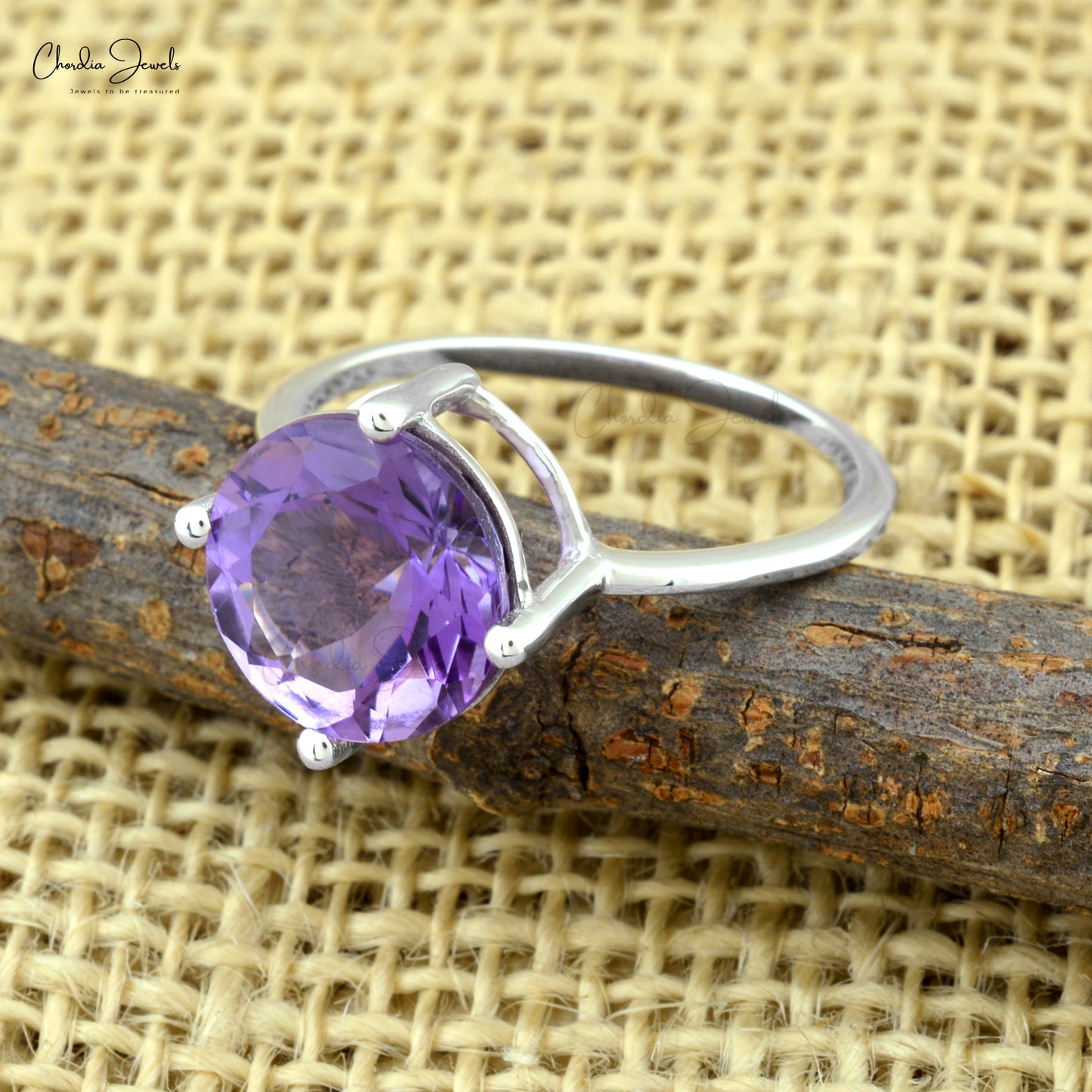 925 Sterling Silver Round Amethyst February Birthstone Solitaire Handmade Rings