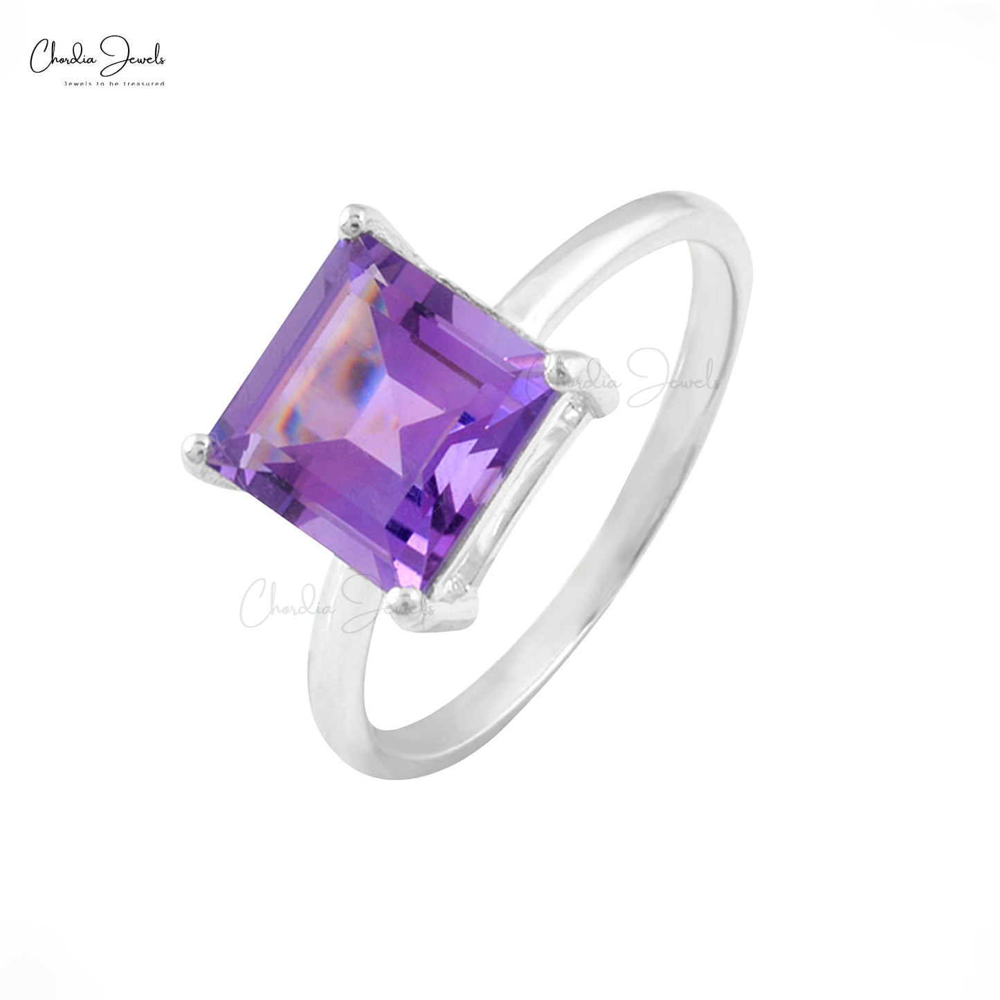 Genuine Amethyst Solitaire Ring With 3.3 Ct Gemstone 925 Sterling Silver Rings