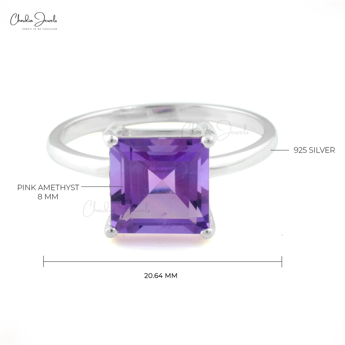 Genuine Amethyst Solitaire Ring With 3.3 Ct Gemstone 925 Sterling Silver Rings