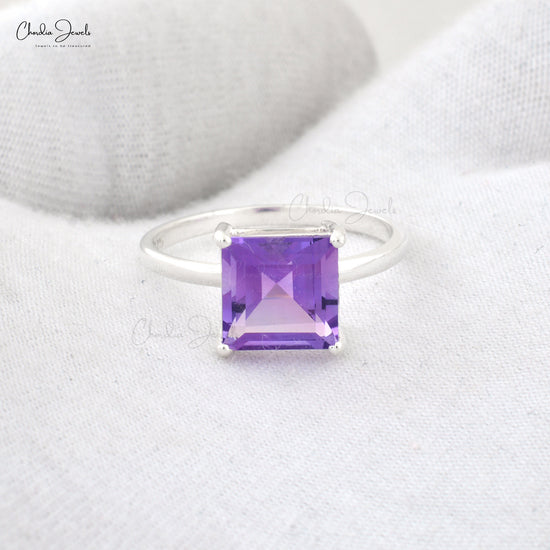 Genuine Amethyst Solitaire Ring With 3.3 Ct Gemstone 925 Sterling Silver Rings