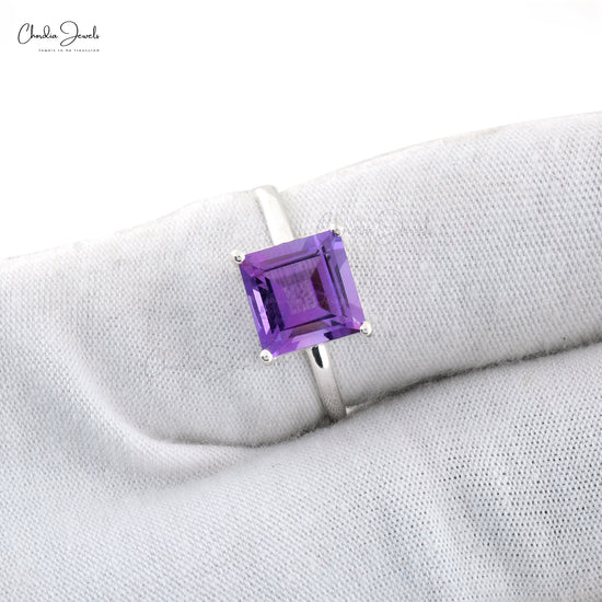 Genuine Amethyst Solitaire Ring With 3.3 Ct Gemstone 925 Sterling Silver Rings