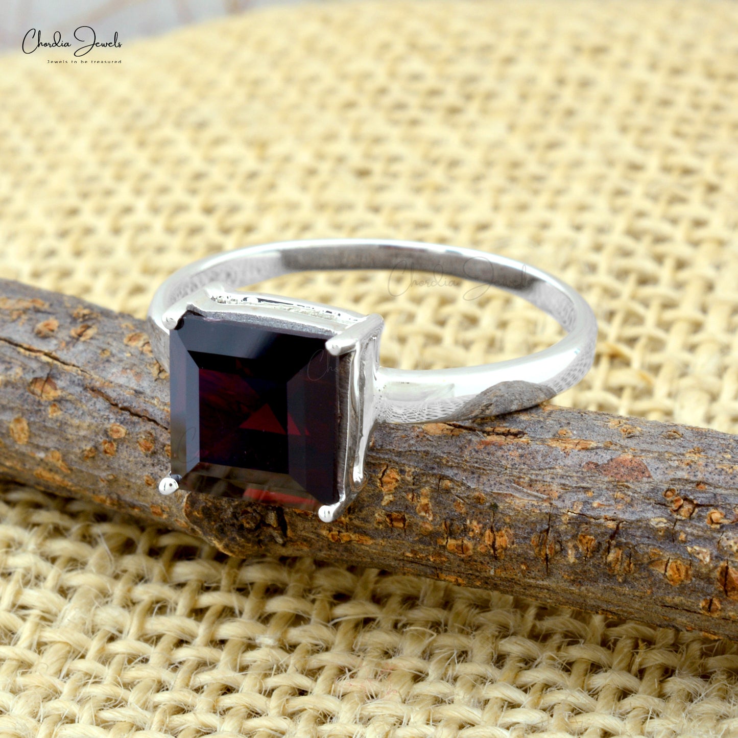 Square Single Stone Ring In 925 Sterling Silver Garnet 8mm Solitaire Rings For Her