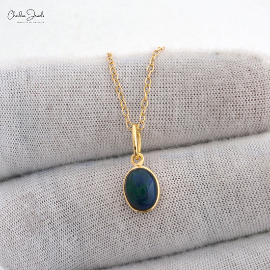 Single Gemstone 925 Silver Pendant With 6x4mm Black Opal Solitaire Necklace For Her