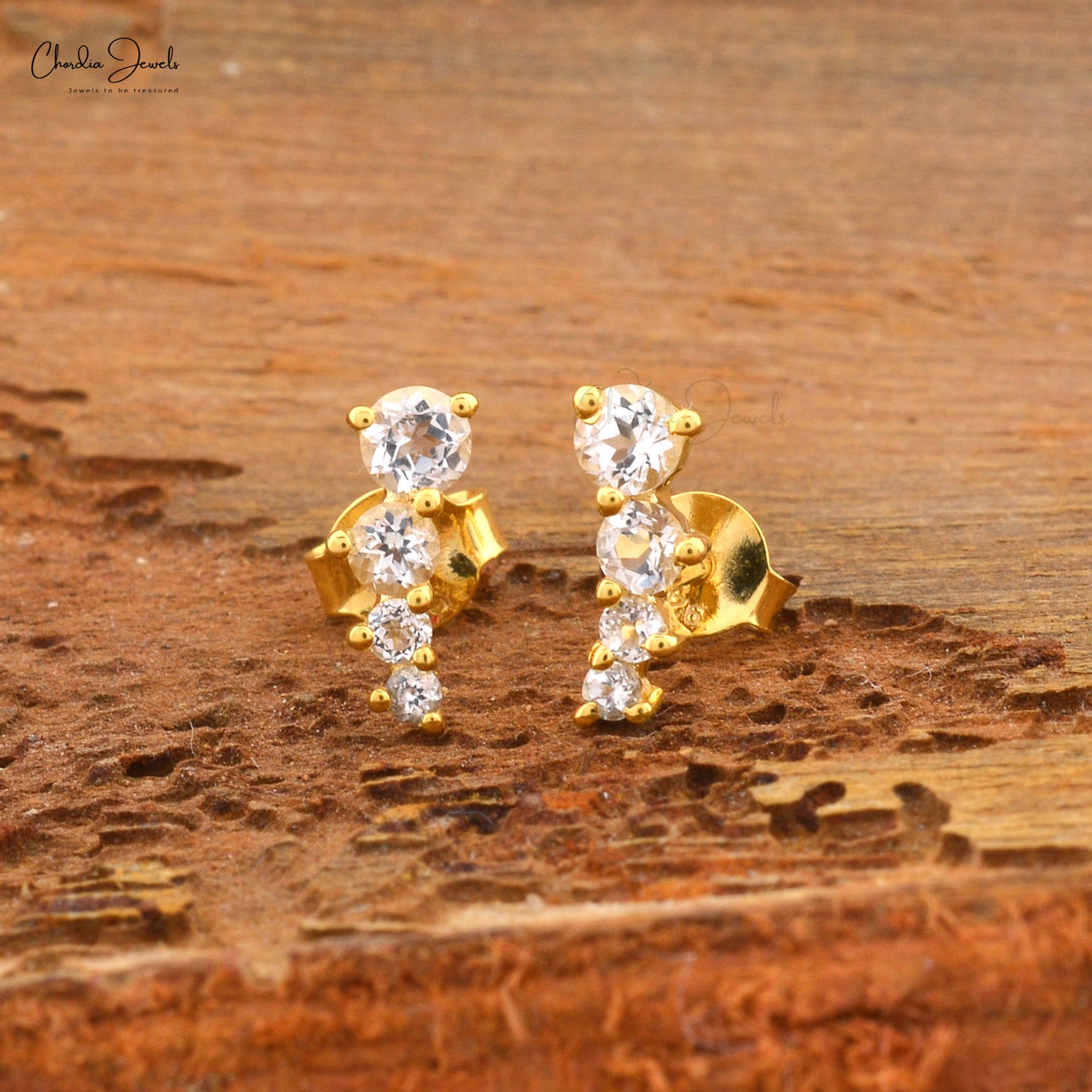 Brilliant Cut White Topaz Prong Set In 925 Sterling Silver Push Back Studs Earrings