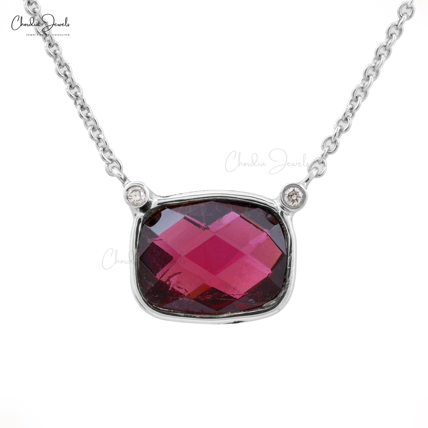 AAA Rhodolite Garnet Matinee Necklace 14k Real Gold 1mm Round Cut Diamond Jewelry Genuine Necklace For Daughter