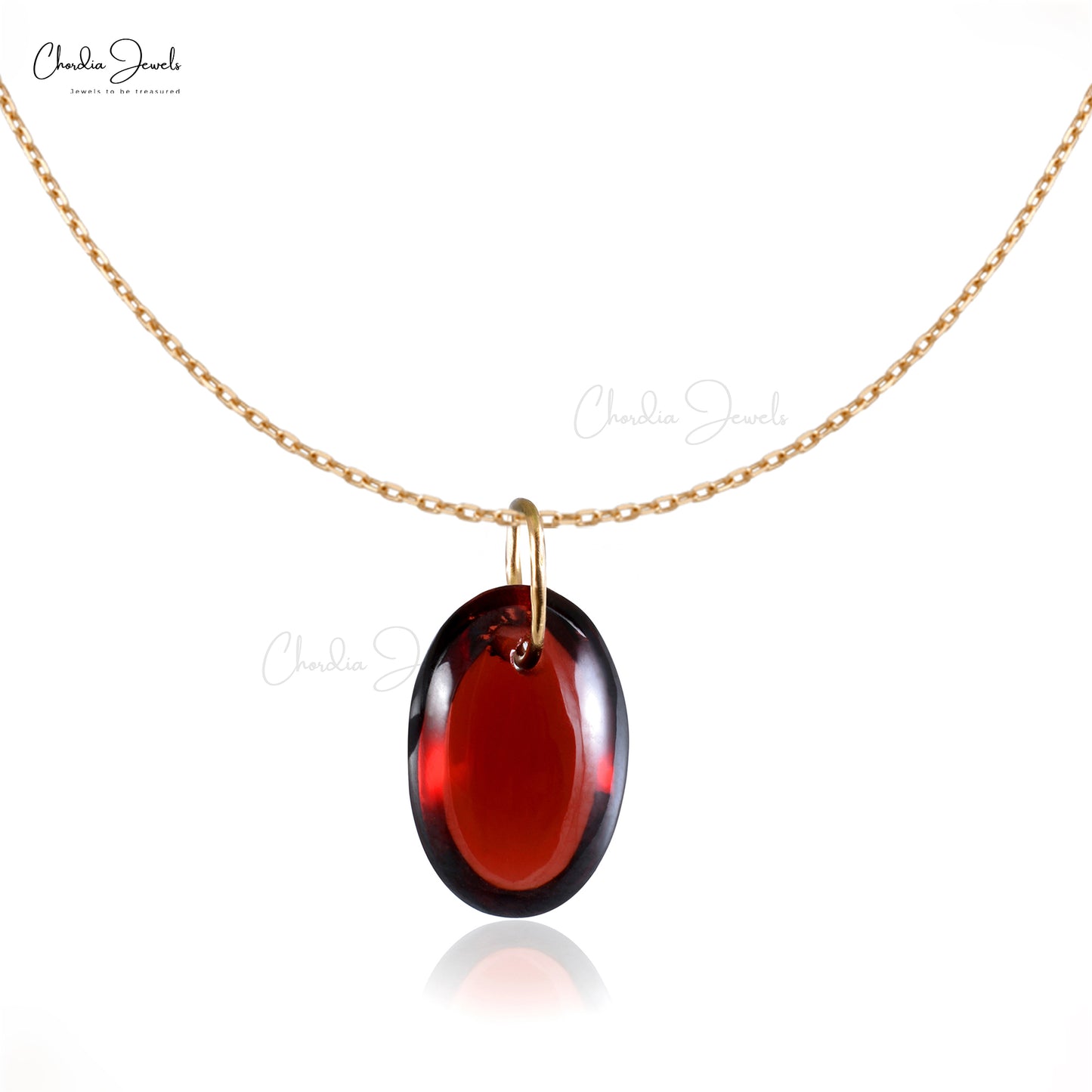 Oval Red Garnet Women Solitaire Pendant in 14k Yellow Gold