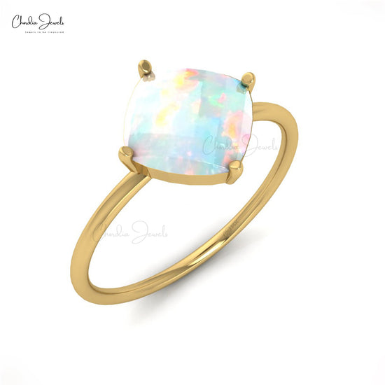 Solid 14k Gold Ethiopian Opal 8mm Cushion Cut Gemstone Solitaire Engagement Ring