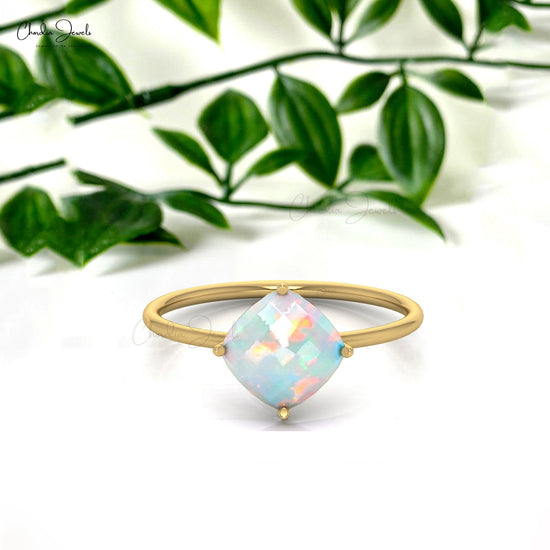 Solid 14k Gold Ethiopian Opal 8mm Cushion Cut Gemstone Solitaire Engagement Ring