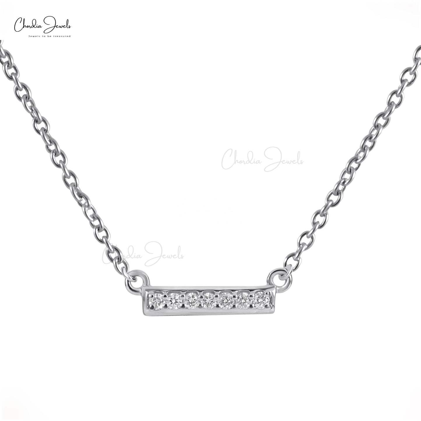 Dainty Bar Necklace In 14k White Gold Genuine White Diamond Channel Set Classic Necklace 