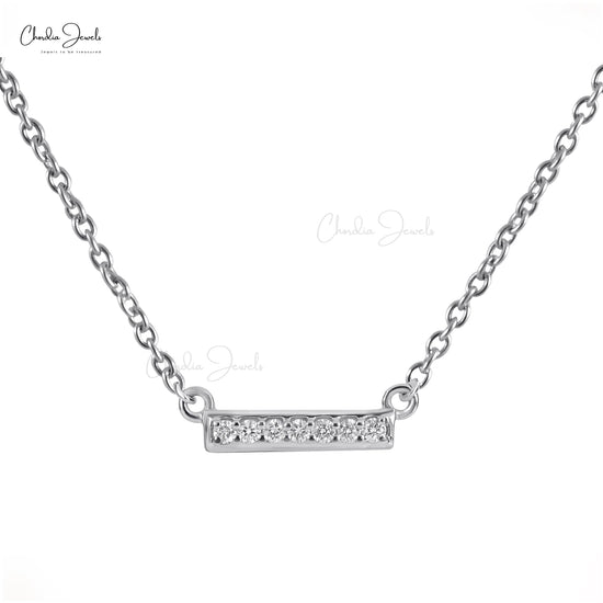 Dainty Bar Necklace In 14k White Gold Genuine White Diamond Channel Set Classic Necklace 