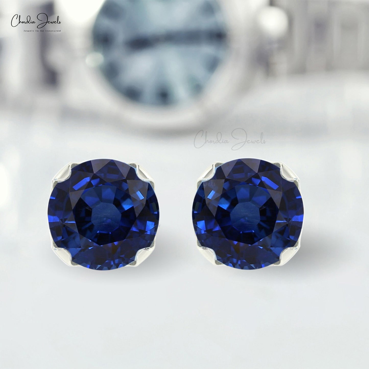 Real 14k Gold Natural Blue Sapphire Earrings 0.6 Ct Round Cut Gemstone Minimal Earrings Handmade Jewelry For Women