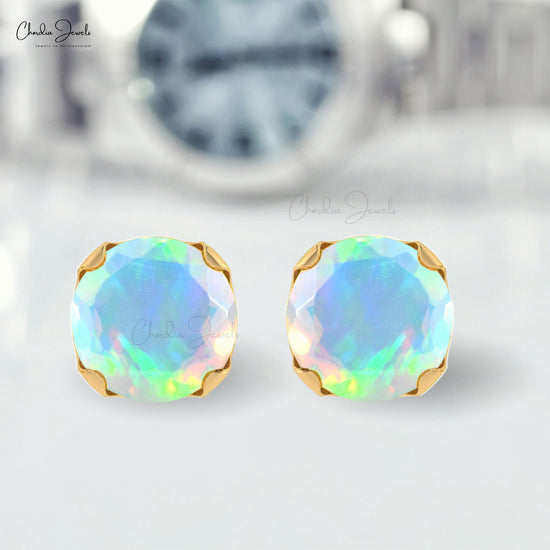 Natural Opal Solitaire Earring with 0.6 Ct Gemstone 14k Real Gold Fine Jewelry