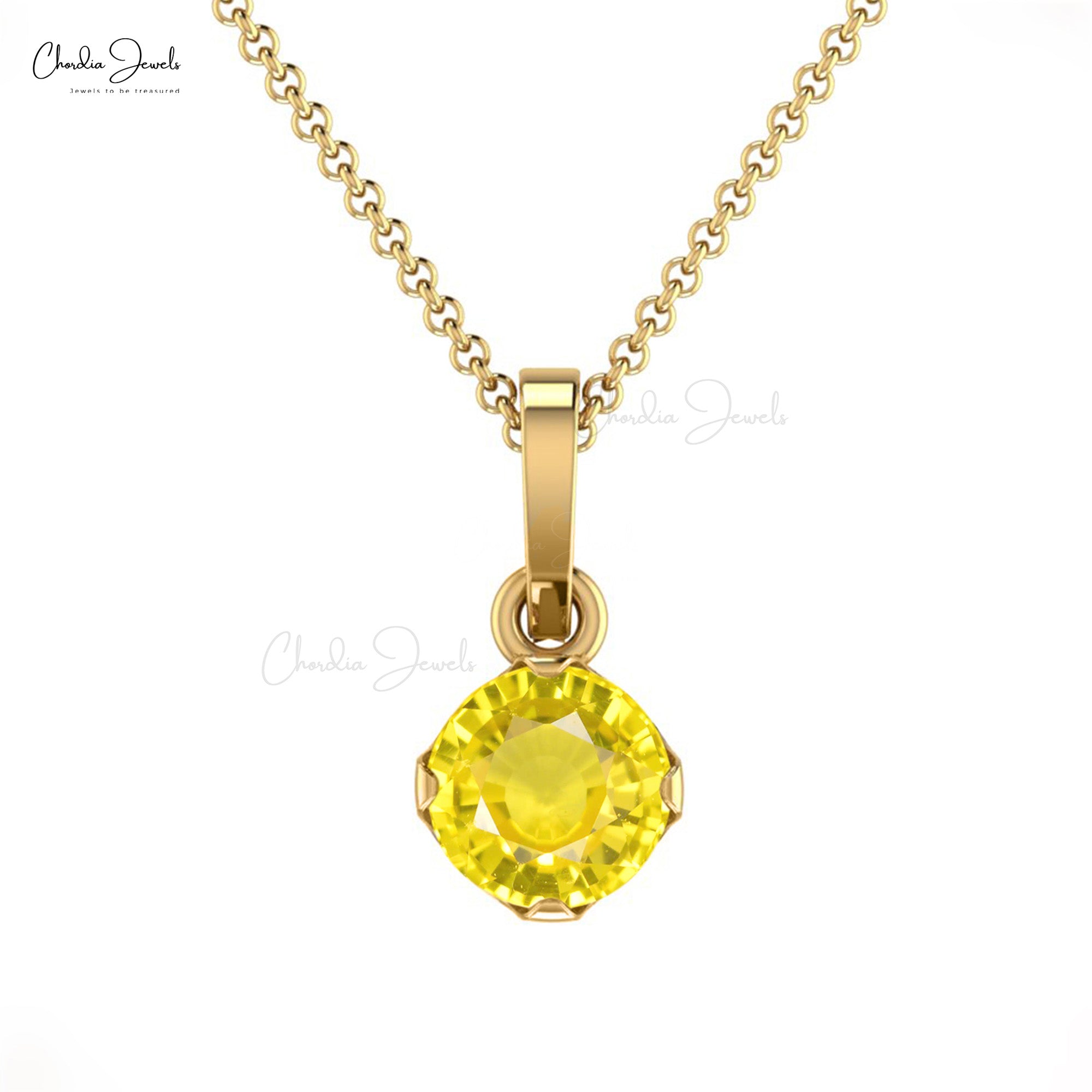 Yellow Sapphire Solitaire Pendant in 14k Solid Gold | Chordia Jewels