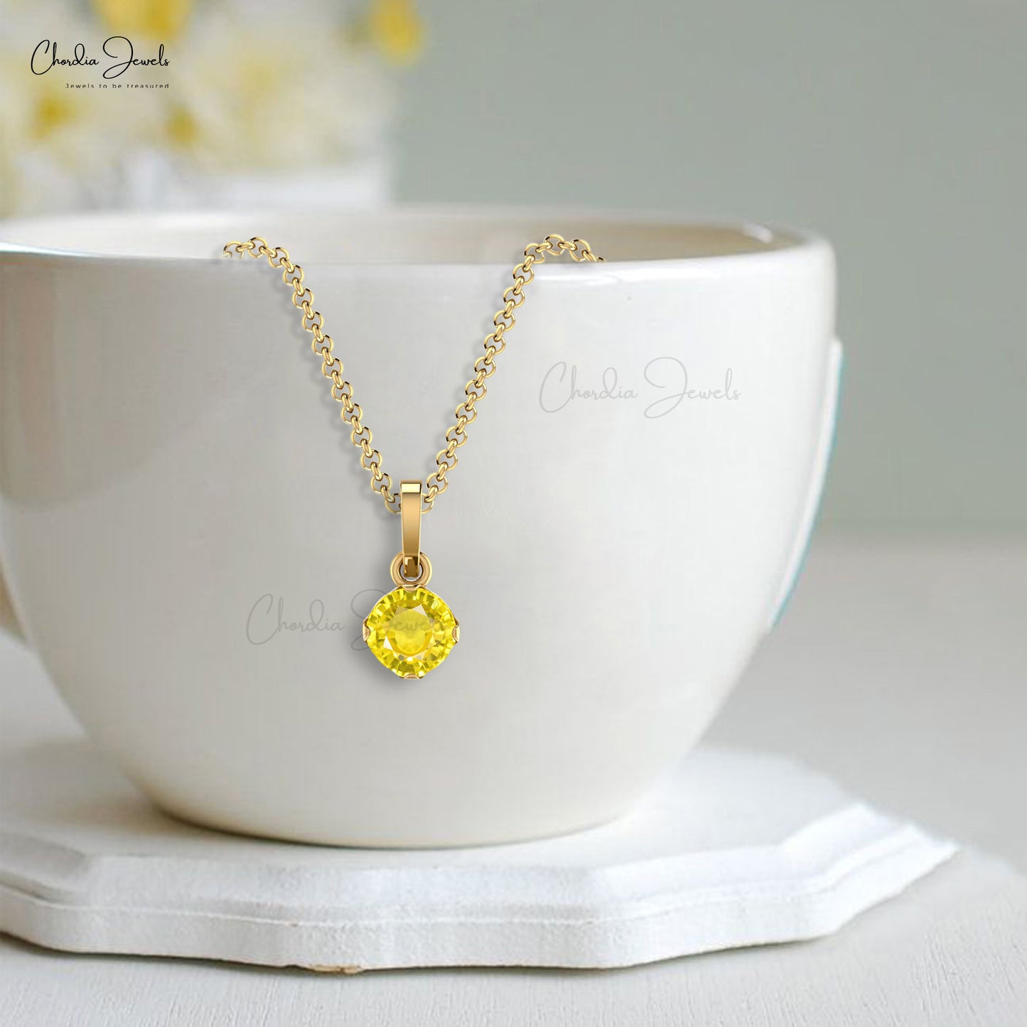 Yellow Sapphire Solitaire Pendant in 14k Solid Gold | Chordia Jewels