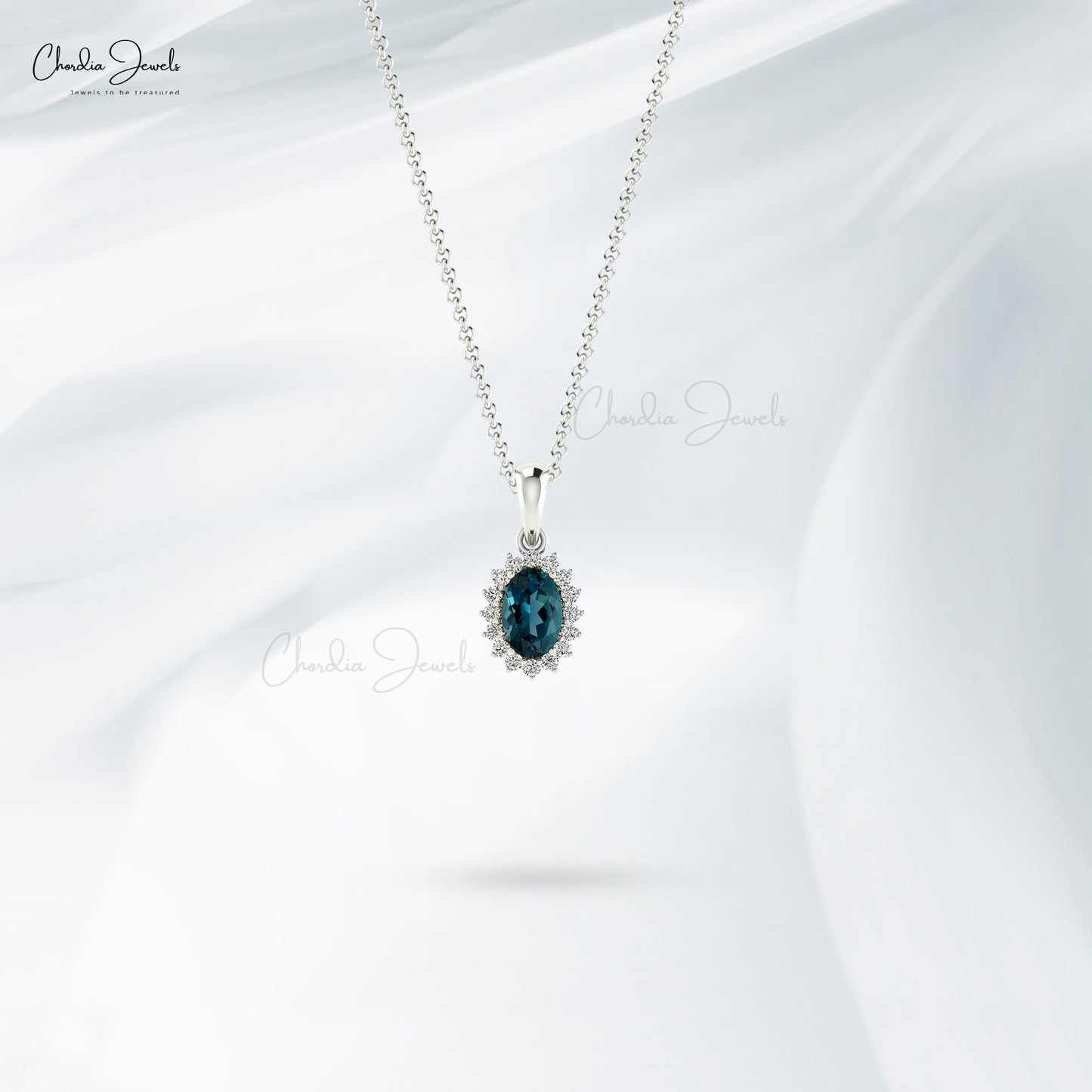 Double Birthstone Halo Pendant With 0.54 Ct London Blue Topaz Diamond 14k Solid Gold Charms