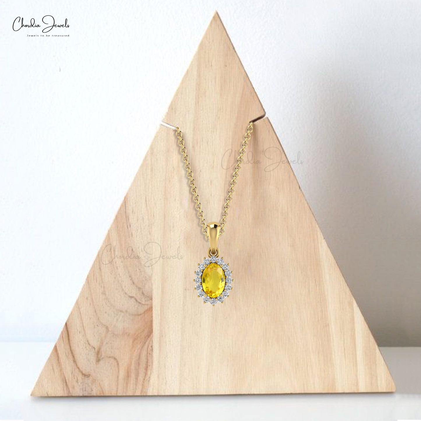 Dainty Diamond Dangle Charm in 14k Real Gold Yellow Sapphire 6x4mm Gemstone Pendant