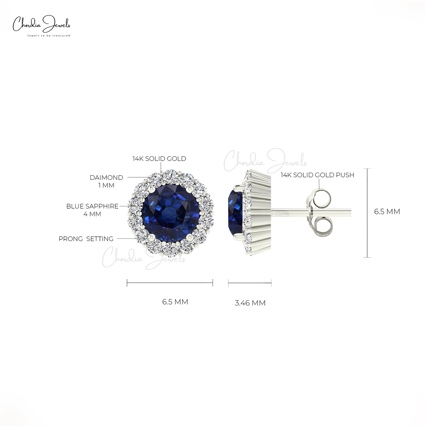 Round Blue Sapphire Gemstone Studs