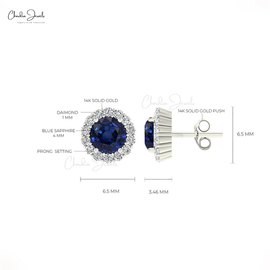 Round Blue Sapphire Gemstone Studs