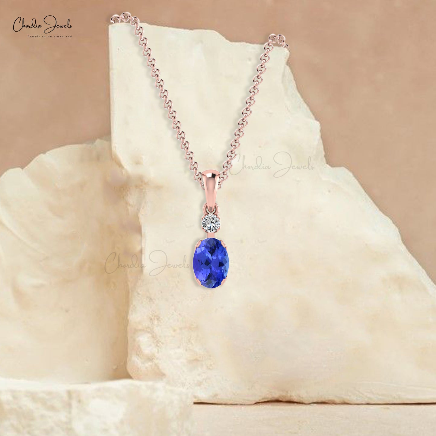 Classic Blue Tanzanite and Diamond Accented Dainty Pendant in 14k Real Gold Oval Gemstone Minimalist Pendant For Fiance Gift