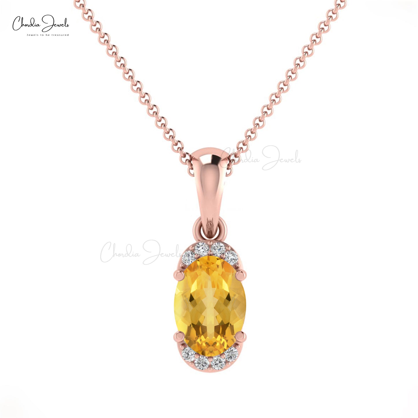 Buy 7x5mm Citrine Half Halo Pendant in 14k Real Gold | Chordia Jewels