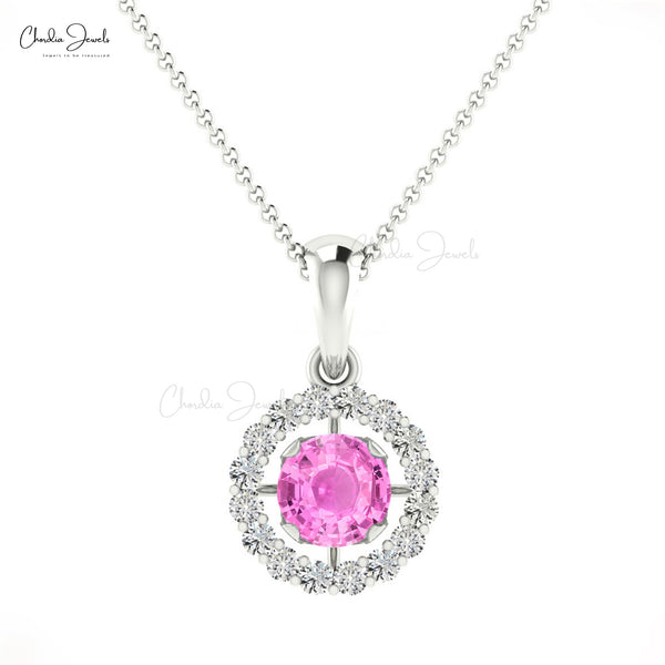 White Gold Oval Pink Sapphire Halo Pendant