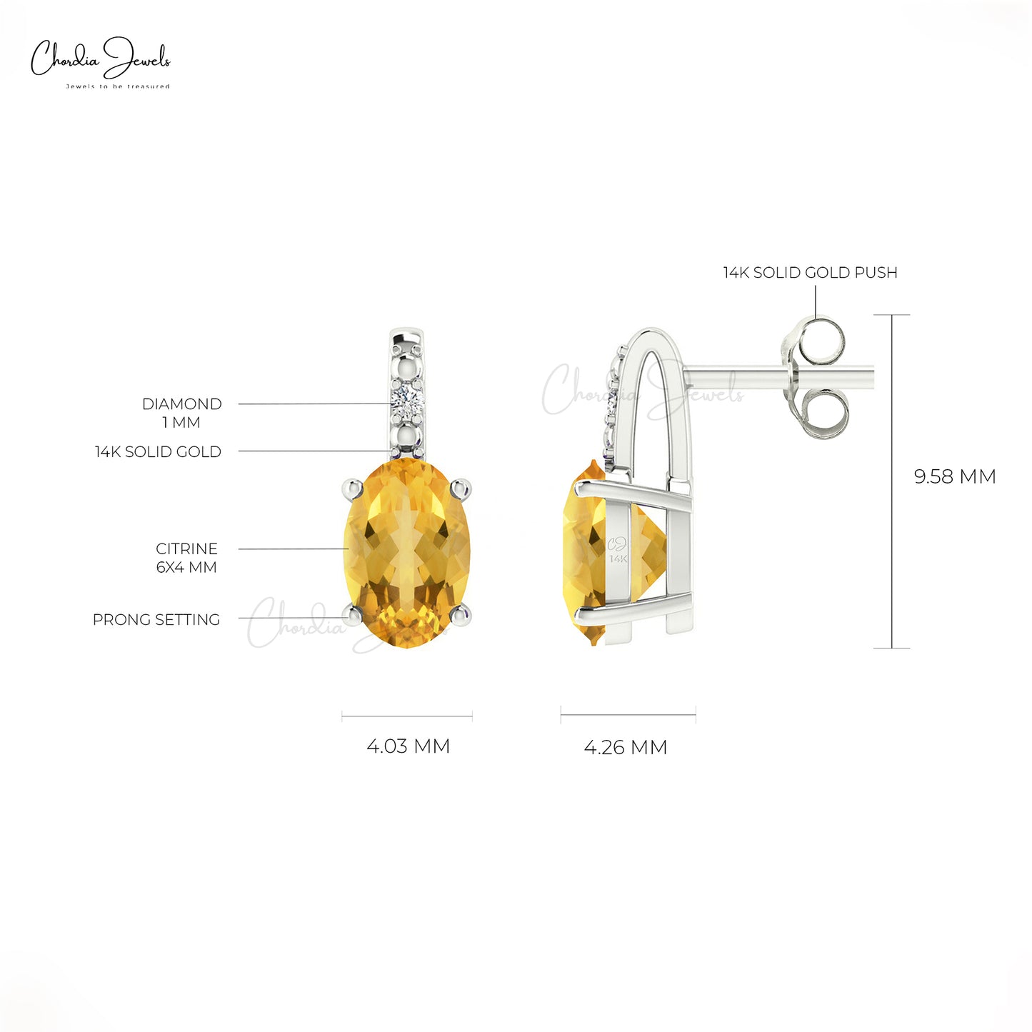 Citrine And Diamond Studs Earrings