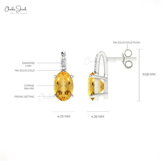 Citrine And Diamond Studs Earrings