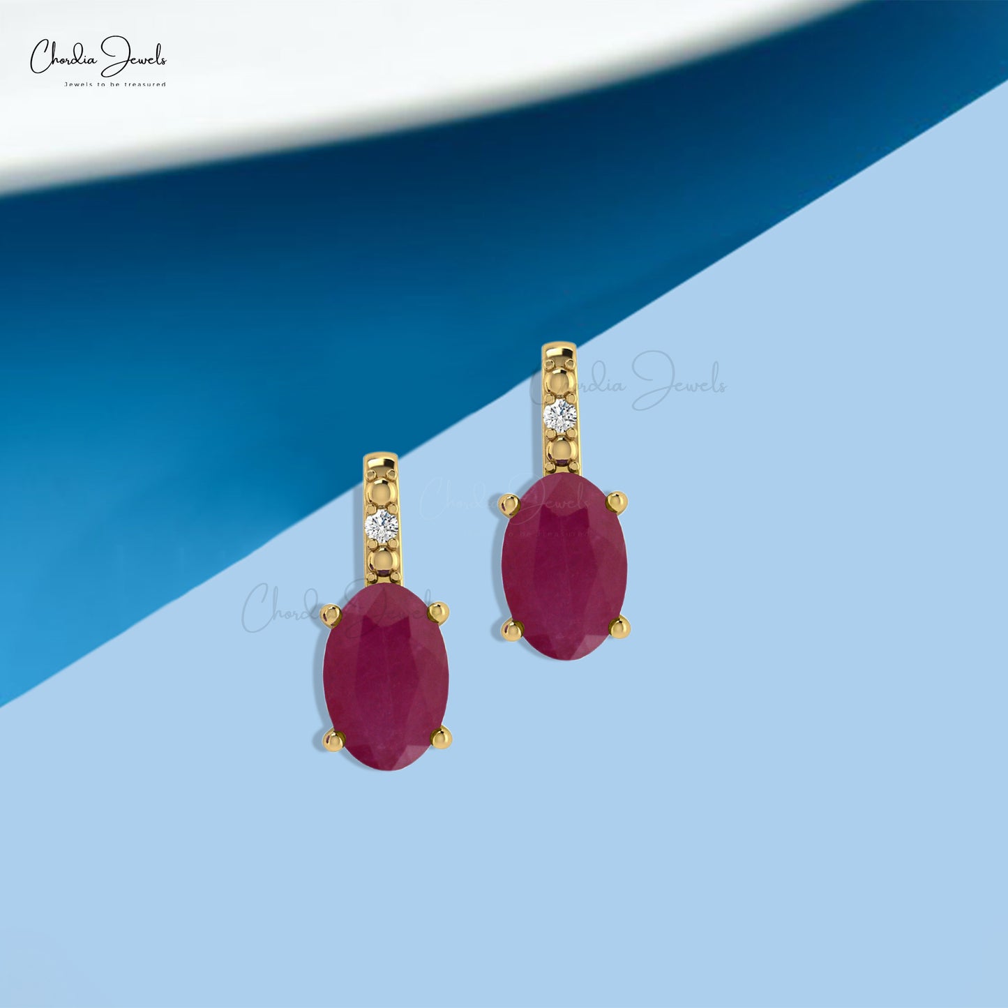 Natural 0.82Ct Oval Red Ruby with Pave Diamond Accents in 14k Solid Gold Birthstone Earrings