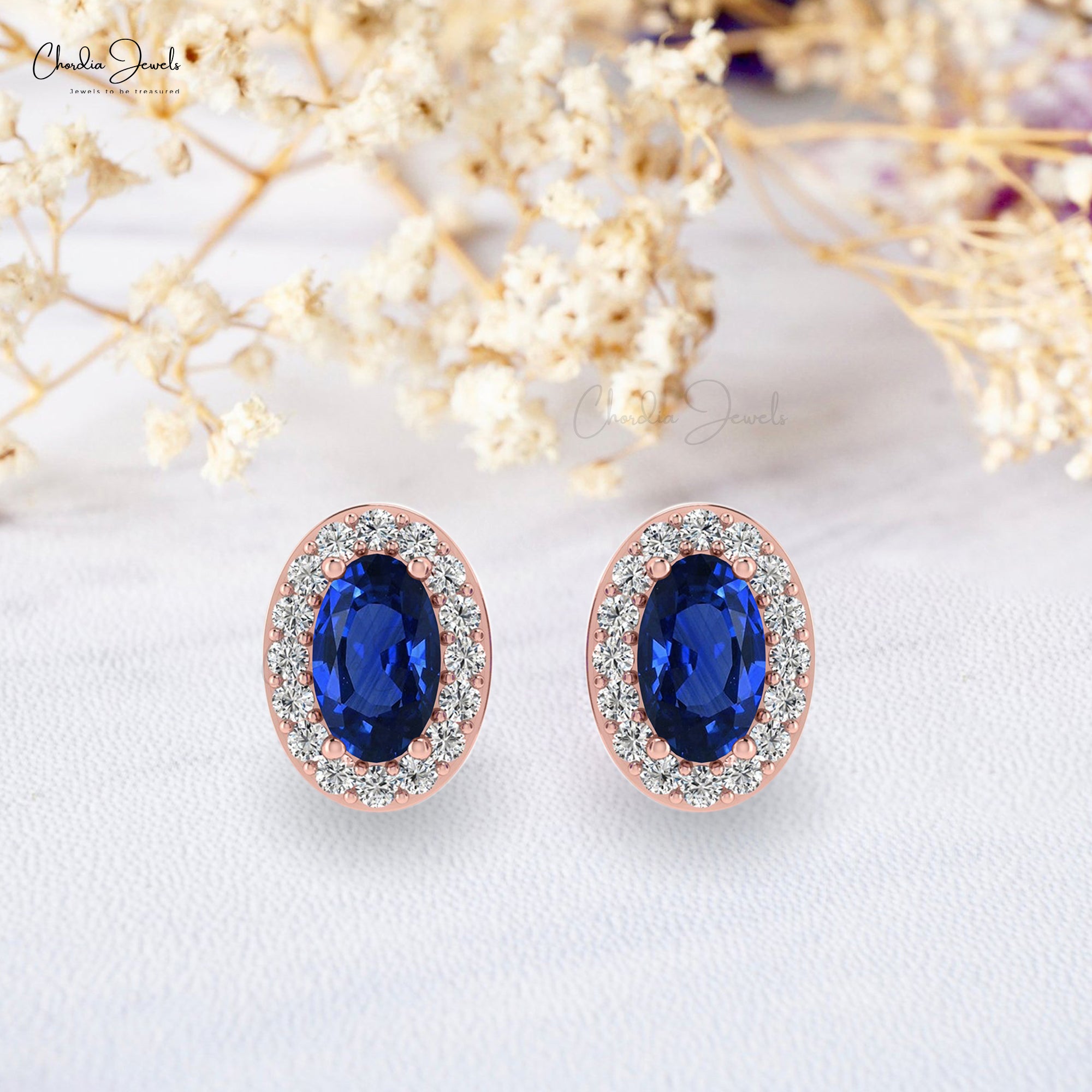 Blue Sapphire & Diamond Vintage Spray Earrings 14K Yellow Gold