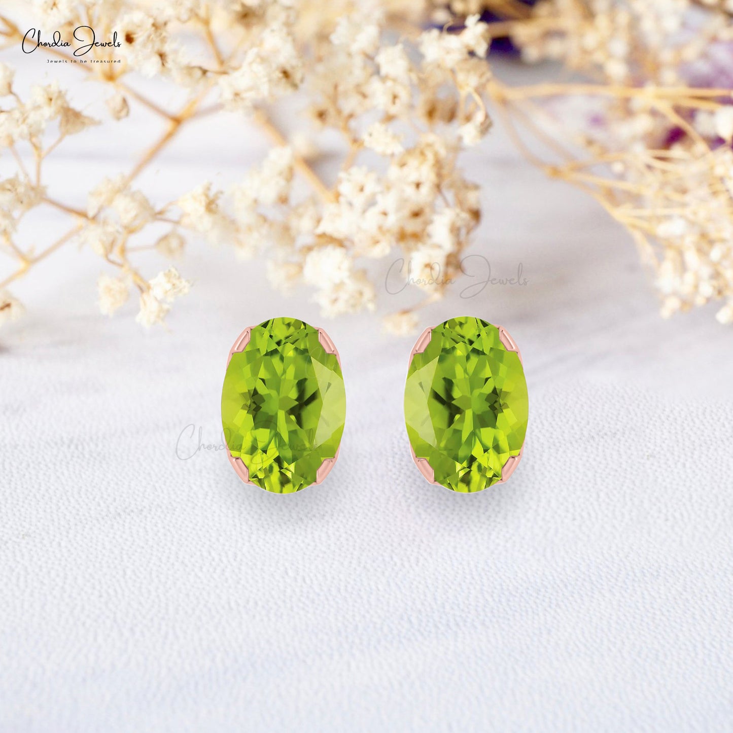 Delicate Peridot Stud Earrings 6x4mm Oval Cut Solitaire Earrings 14k Real Gold August Studs For Women