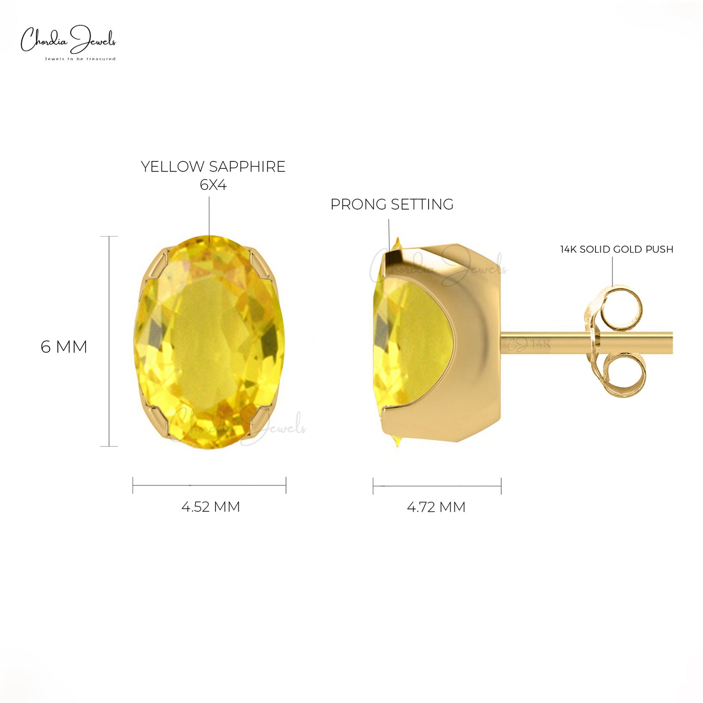 Elegant Yellow Sapphire Earrings For Women 6x4mm Oval Cut Gemstone Studs 14k Real Gold Solitaire Dainty Earrings Hallmaked Jewelry