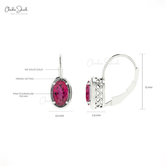 Solitaire 1.4Ct Pink Tourmaline Lever Back Earrings In 14k White Gold Jewelry