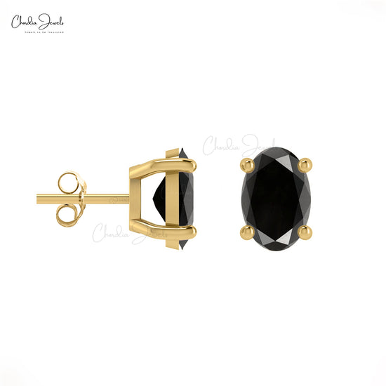 Prong Set Black Diamond 14k Real Gold Solitaire Studs Earrings