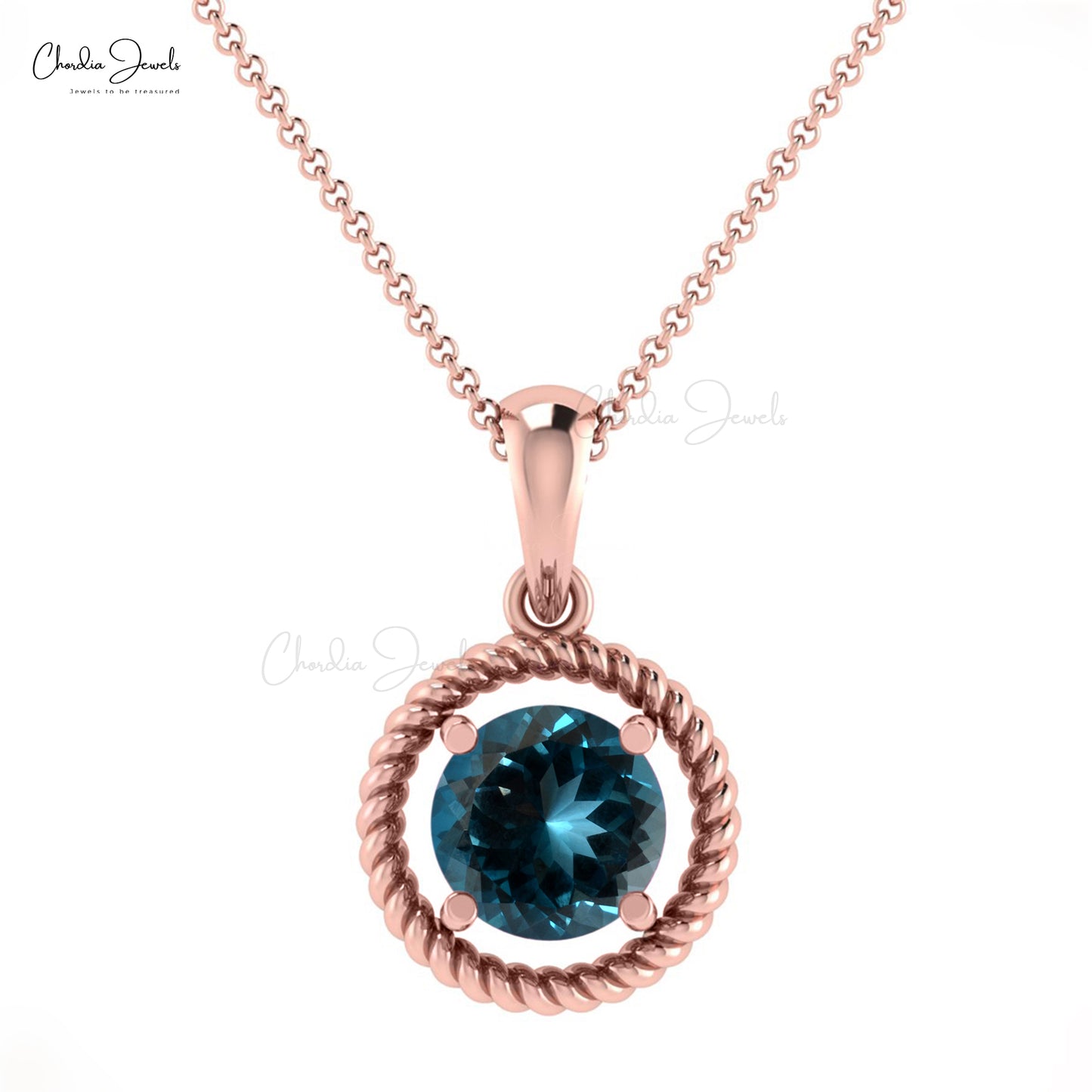 Prong-Set London Blue Topaz Pendant 14k Gold 0.72ct December Birthstone Spiral Pendant