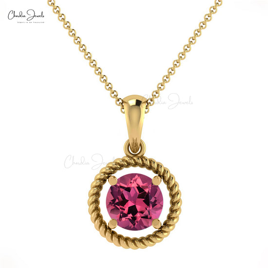 Genuine Pink Tourmaline Spiral Pendant 14k Solid Gold Pendant 5mm Brilliant Round Cut Gemstone  Pendant For Birthday Gift