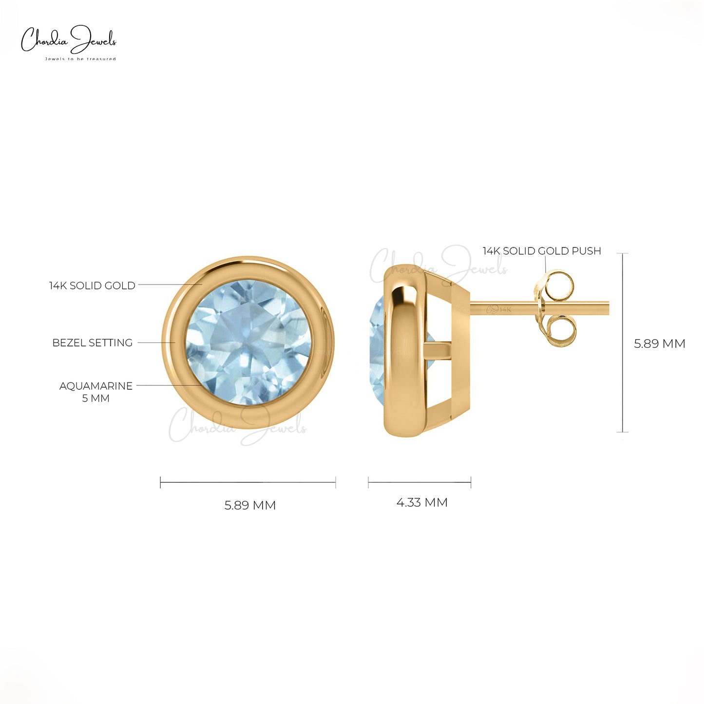 14k Solid Gold Aquamarine Gemstone Earrings